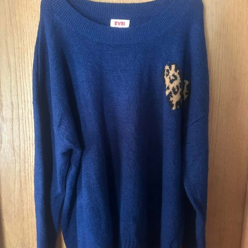 Evri Blue Leopard Print Heart Sweater